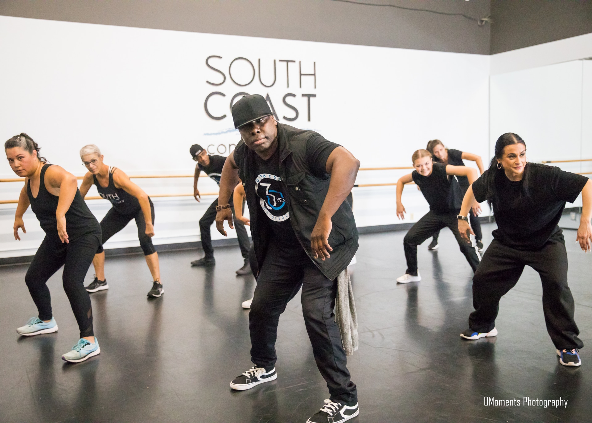 Adult hip-hop dancers at South Coast Conservatory